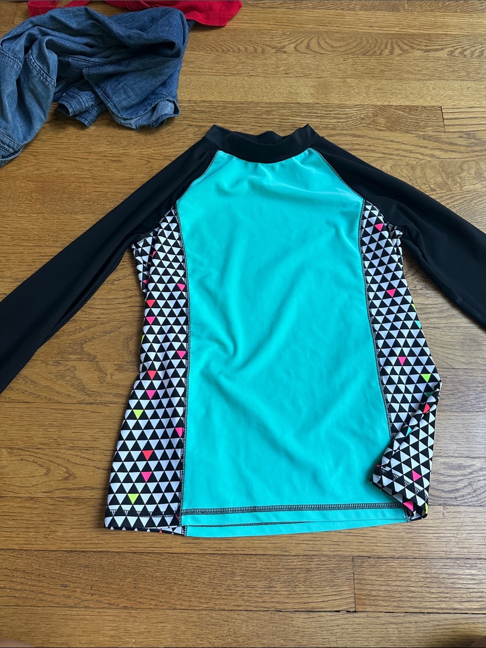 Circo Turquoise and Black Long-Sleeve Swim Coverup Girls